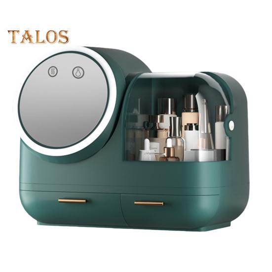 

Пылезащитный ящик для хранения косметики с зеркалом со светодиодной подсветкой, большой вместимостью, несколькими отделениями, органайзер для хранения косметики на столешнице темно-зеленого