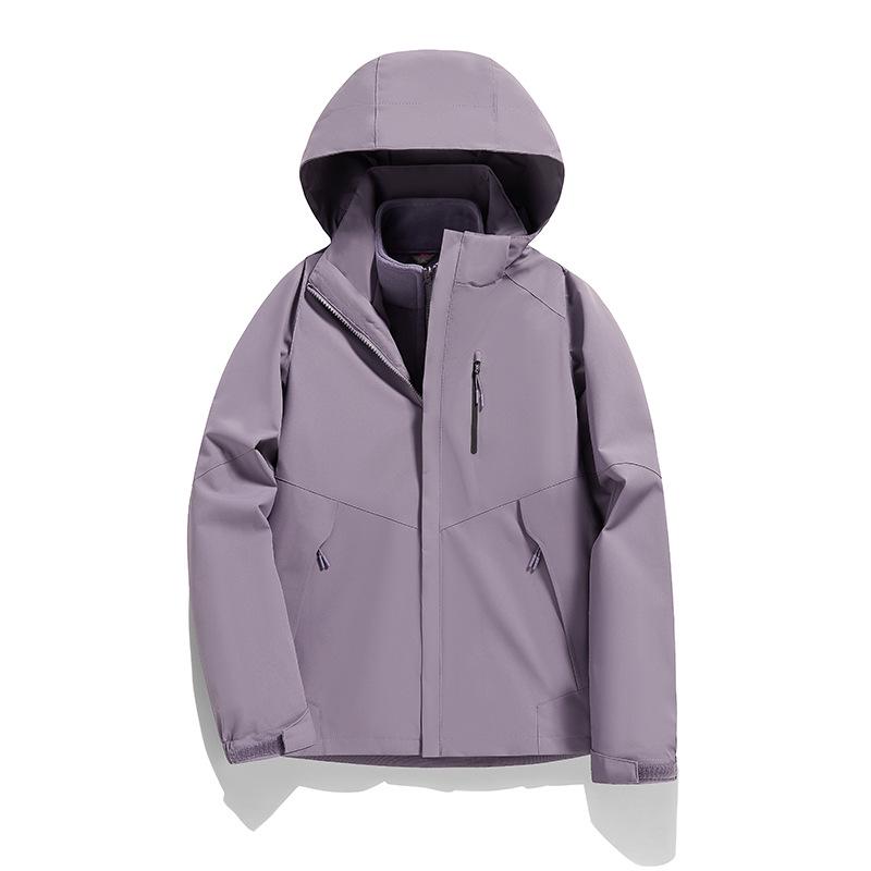 Unisex Color Block 3-in-1 Hooded Windproof Jacket with Detachable Down Liner