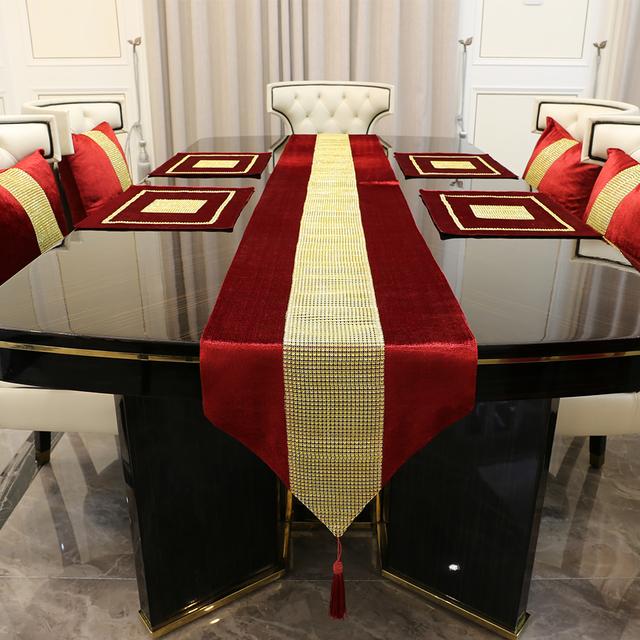 Table Runner Luxury High Quality Gold Rhinestones Faux Flannel Diamond Home Table Runners Pillow Case Table Mat For Wedding