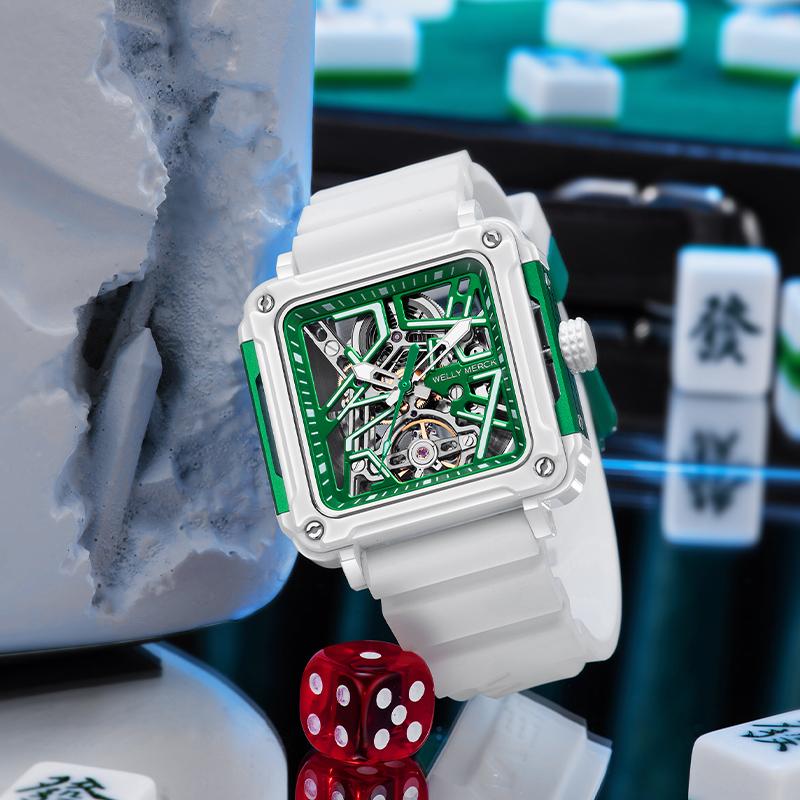 WM Watch Stainless Steel Automatic Mechanical Man Watches Limited Mahjong Series Square Skeleton Welly Merck Watch Men WM091