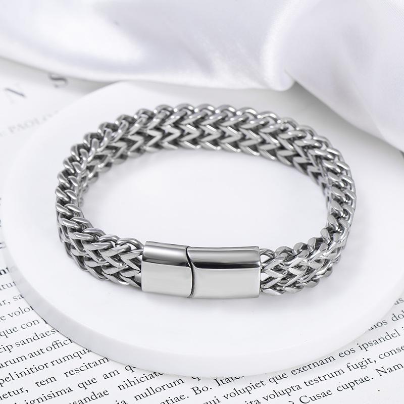 

Double Layer Titanium Steel Bracelet For Men Reversible Square Link Magnetic Clasp Durable Fashion Jewelry 20cm серебряный