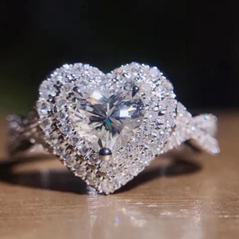 New Aesthetic Heart Rings Crystal Cubic Zirconia Women Wedding Bands Jewelry Romantic Engagement Ring Statement Accessories