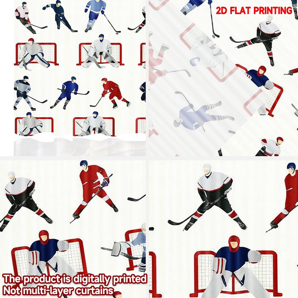 2D flat printing 2pcs Party Curtains Hockey Players and Goals Digital Printed Polyester Drapes Festive Curtains Perfect for