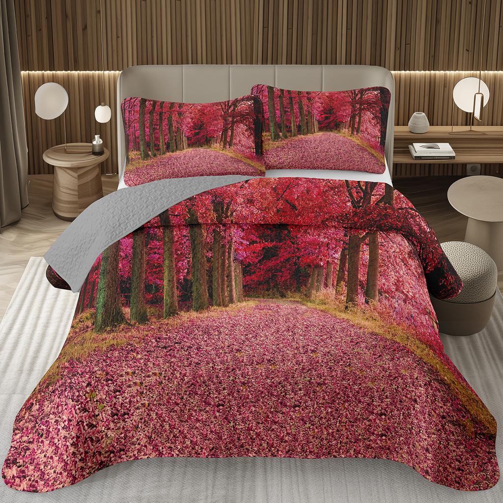 Fall Leaves Bedspread Set Queen/Twin, Autumn Maple Leaf Quilt Set, Soft Lightweight Botanical Coverlet, Rustic Farmhouse Bedding