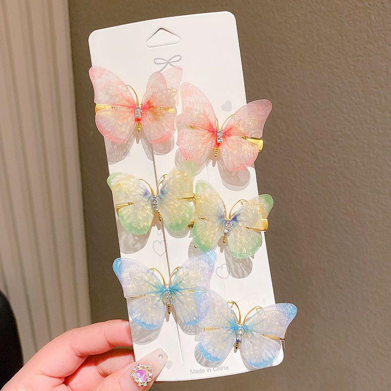 6Pcs/Set Mini Simulation Butterfly Barrettes Hairpin Non-Slip Colorful Gradient Side Bangs Duckbill Clips For Baby Teen Girls