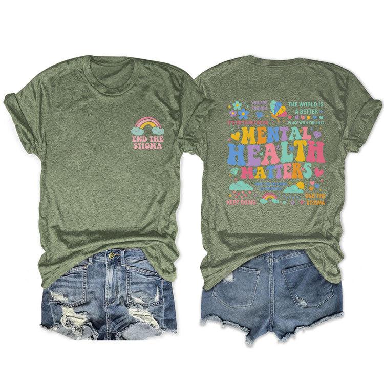 Summer Loose Crewneck Tshirt Unisextal Health Matters End the Stigma Printed Fashion Casual Shortsleeved Top with Womens Pullov