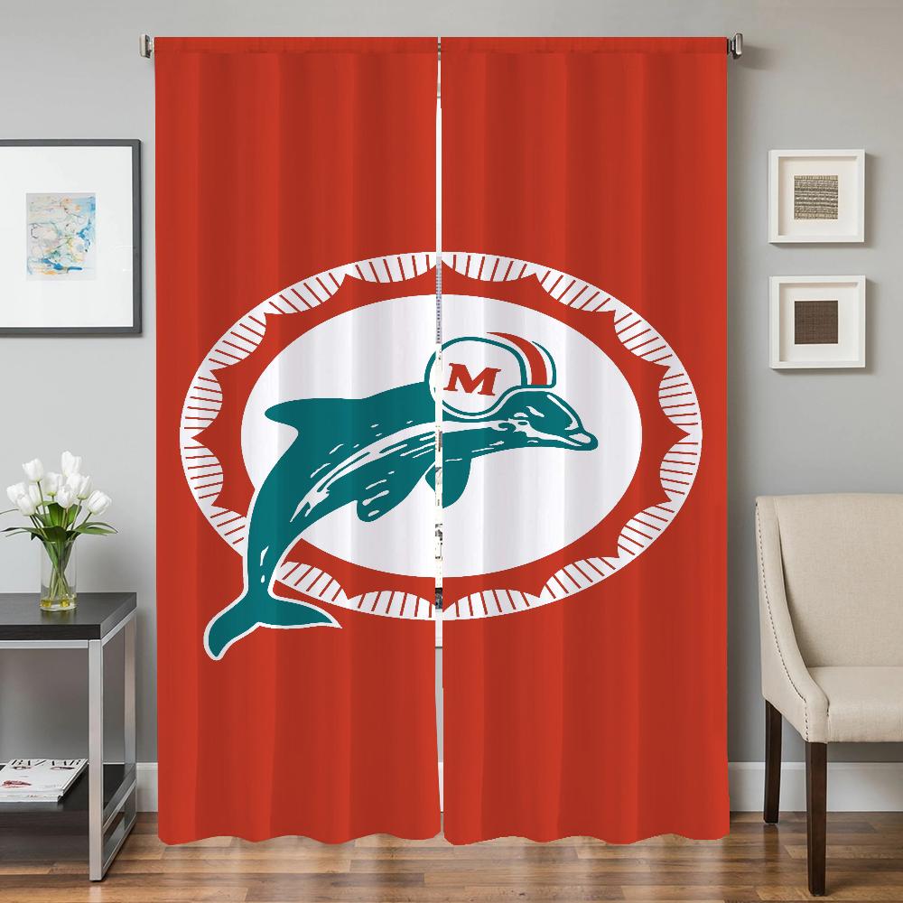 Window Kitchen Curtains for Living Room 2 Pieces Blackout Curtains Door Curtain Miami D-dolphins Partition Bedroom Decoration