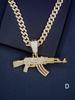 Men's Hip Hop 14K Gold Plated AK Gun Pendant Necklace Rhinestones Daily Party Wear Fashion Zircon Accessory