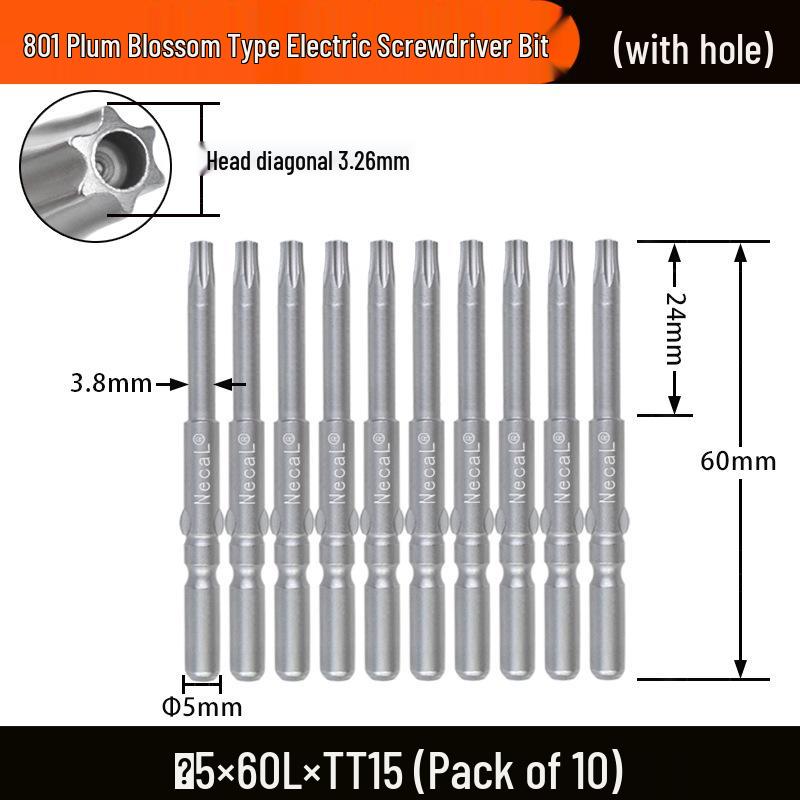 Nigao S2 Torx Electric Screwdriver Bit, 801 with Hole, 5mm Round Shank