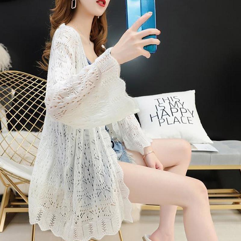 Summer Thin Cut-out Knit Cardigan Women's Loose Open Front Blouse Light Sun Protection Clothing