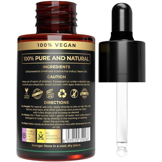USDA Organic Neem Oil - 100% Pure Cold Pressed Neem Oil for Skin, Hair, and Plants - Natural Remedy for Healthy Skin