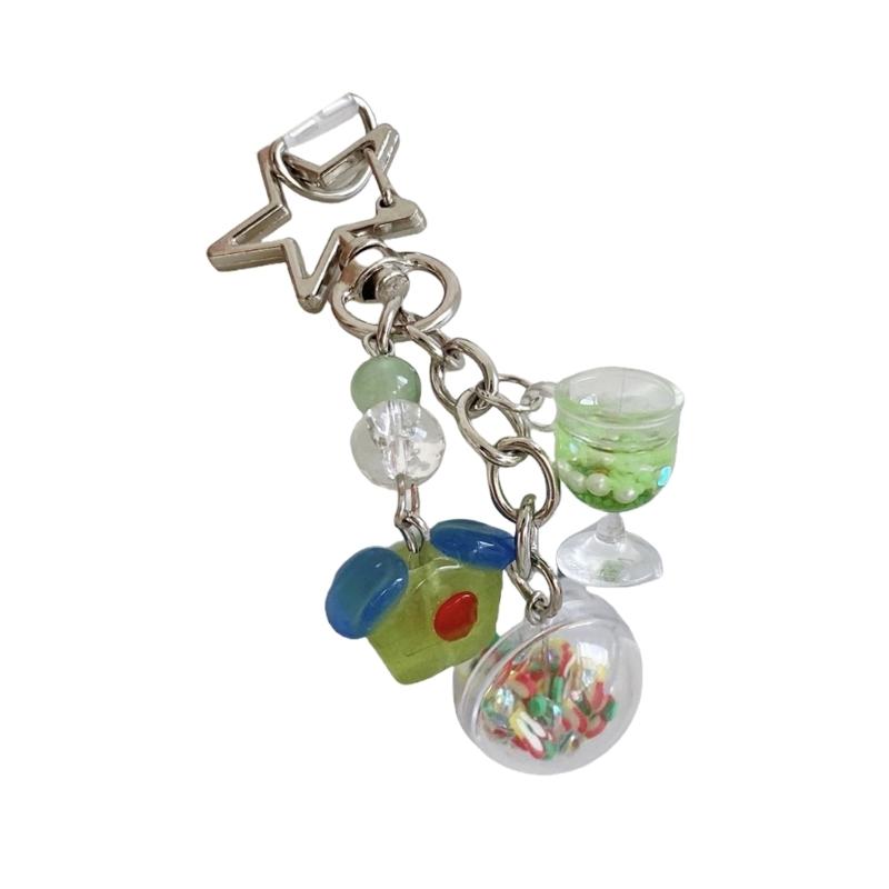 Adorable Ice Cream Design Crystal Phone Lanyard Green Pendant Keychain Gift Unisex Ice Cream Cup Keychain for Her