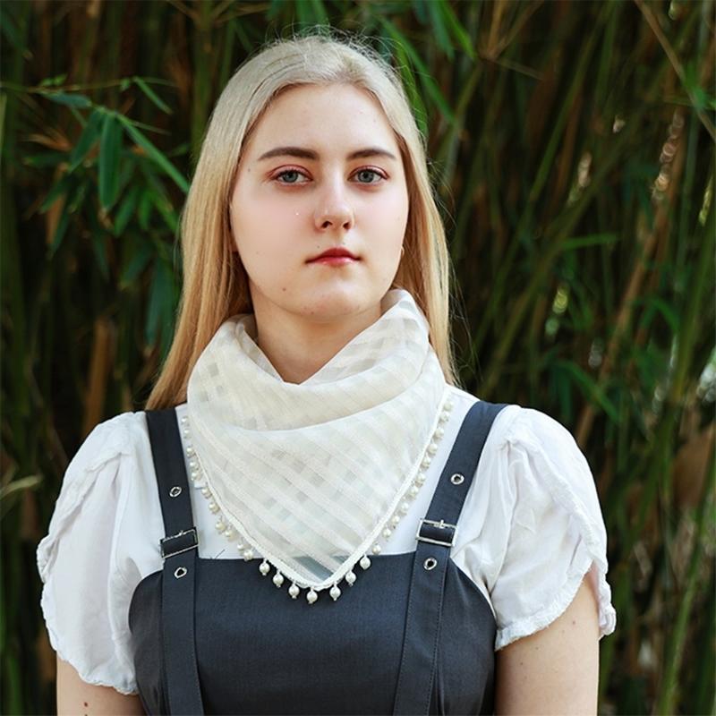 Eleganter Halstuch-Quasten-Schal mit Kunstperlendekor für Damen und Mädchen Weiches Dreieckstuch für Barkeeper