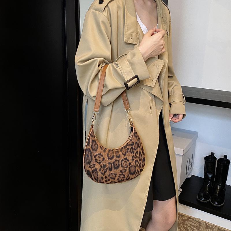 Fashion Brown Leopard Shoulder Bags PU Leather Versatile Underarm Bag Vintage Small Purse and Handbags For Women KTY