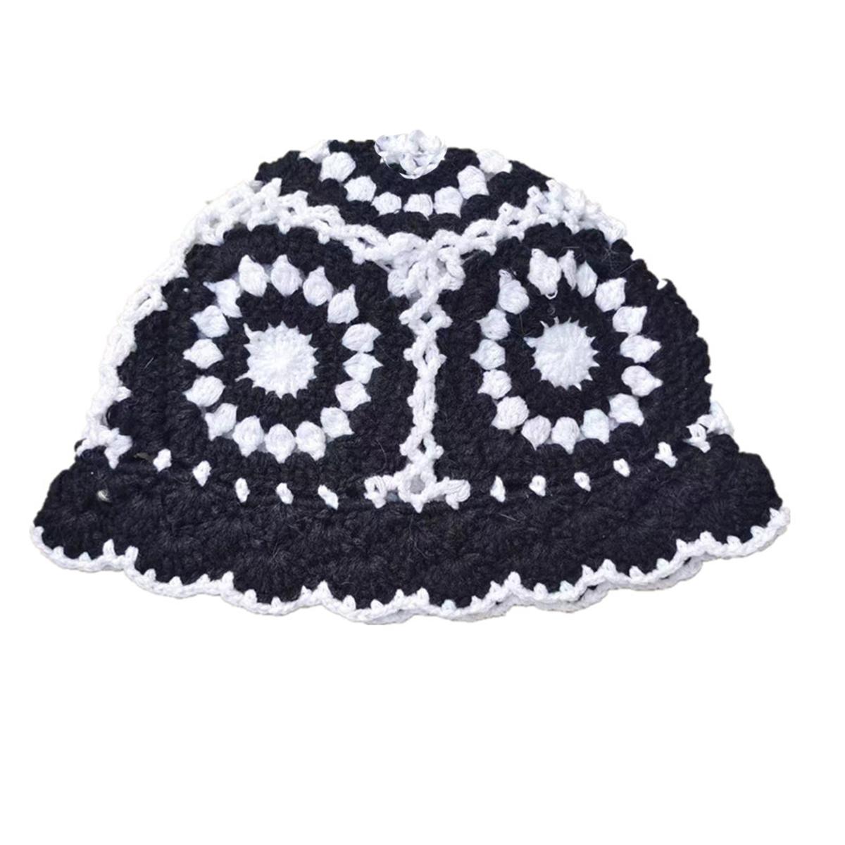 Knitted Handmade Crochet Bucke Hat Women Hollow Out Korean Fashion Beanies Y2k Bucket Hat Cotton Pullover Skullies Girl
