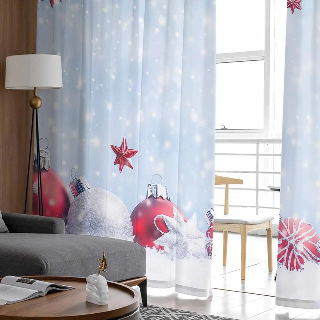 Christmas Snowball Sheer Curtains for Living Room Decoration Window Curtains Kitchen Tulle Voile Curtains