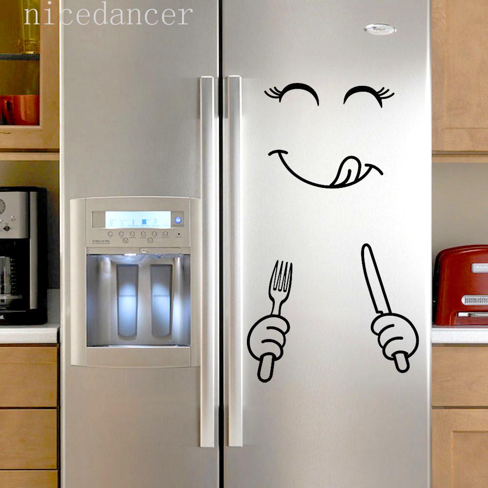 מדבקה מקרר Happy Delicious Face מטבח מקרר קיר מקרר מדבקות ויניל אומנות קיר דקור