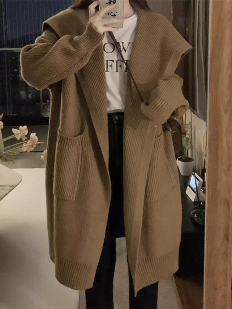 Women's Retro Lazy Style Mid-Length Wool Cardigan Coat - Autumn/Winter 2025