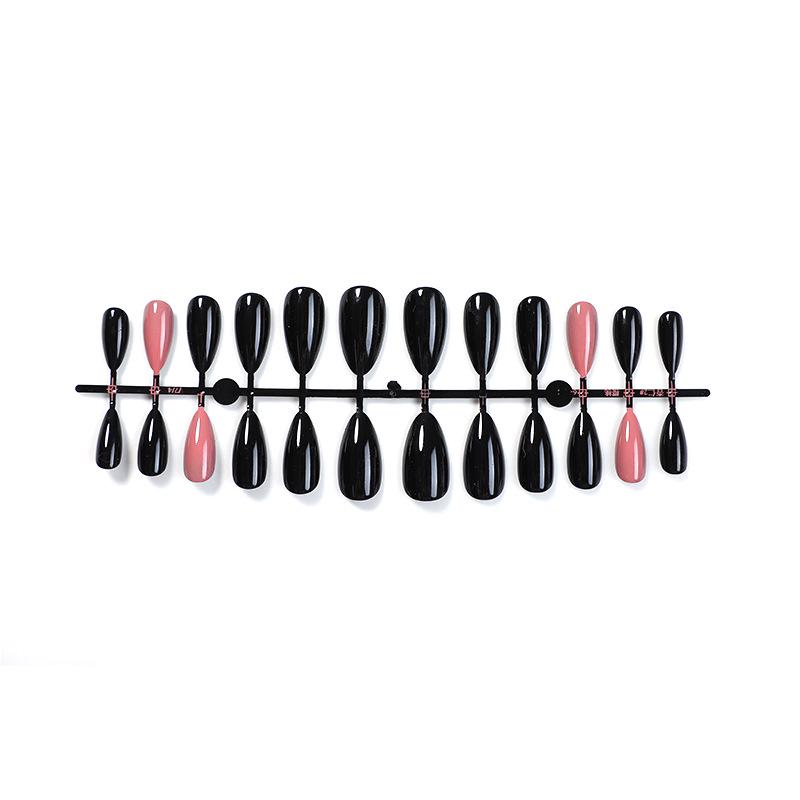 

Набор из 24 однотонных черных миндалевидных накладных ногтей - Осенне-зимний стиль