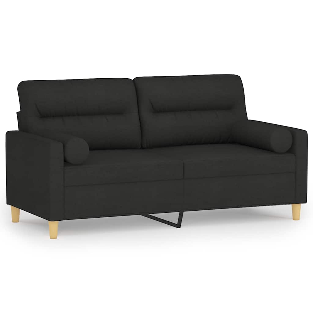 2 Seater Sofa with Decorative Cushions Black 140 cm Fabric