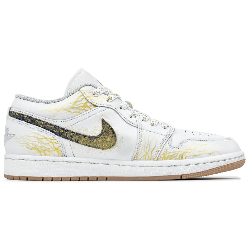 Jordan Air Jordan 1 Abrasion Resistant Low top Vintage Basketball Shoes Men's White Gold 553558-146(Team96-)