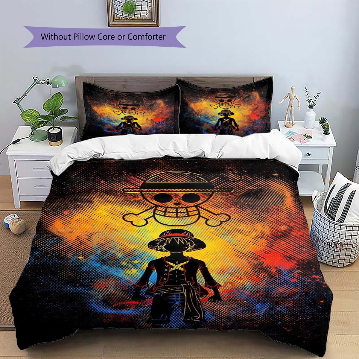 

Luffy Patterned Pillowcase & Duvet Cover Set Interior Aesthetic Anime Bedding for Bedroom Use Great Gift.-TING 135x200cm