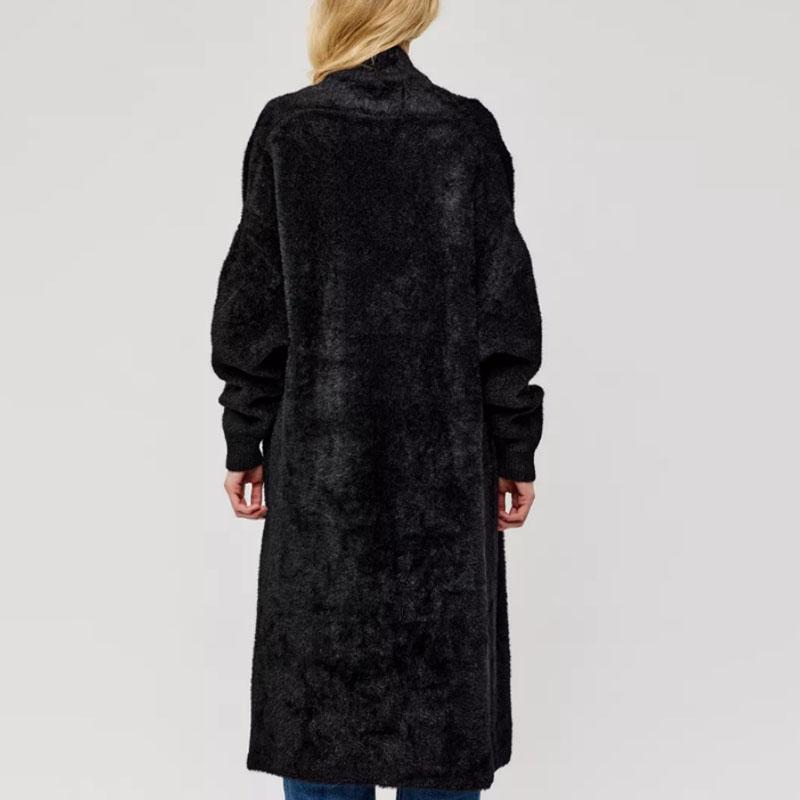 Women's Long Knitted Cardigan Jacket Autumn Winter Loose Faux Mink Fleece Knit Sweater Coat Solid Fleece Open Front Cardigan Coat