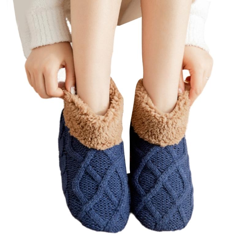 Unisex Thermal Knit Ankle Socks for Cold Weather Nonslip Grip Bottom Soles Floor Socks Thick Fleece Lined Slipper Socks
