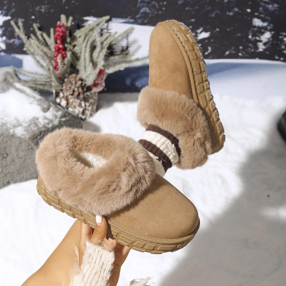 

Fur Ankle Fluffy Boots Women 2025 Winter Warm Plush Outdoor Non Slip Shoes Woman Faux Suede Closed Toe Soft Sole Snow Boots 41 хаки