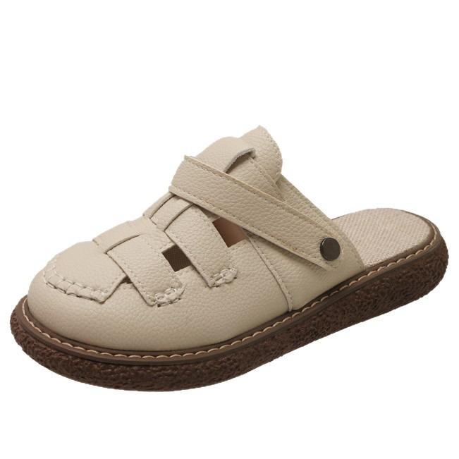 Two wearing hollowed-out bag head sandals for women in 2025 new literary hole thick-soled Mori Roman half slippers for summer wear