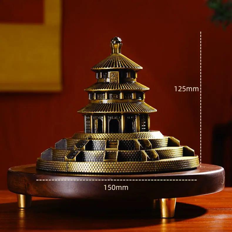 1pc Chinese Beijing Alloy Building Porch Decoration Tourist Souvenirs Antique Decoration Temple of Heaven Model Home Decorations 12cmX15cm