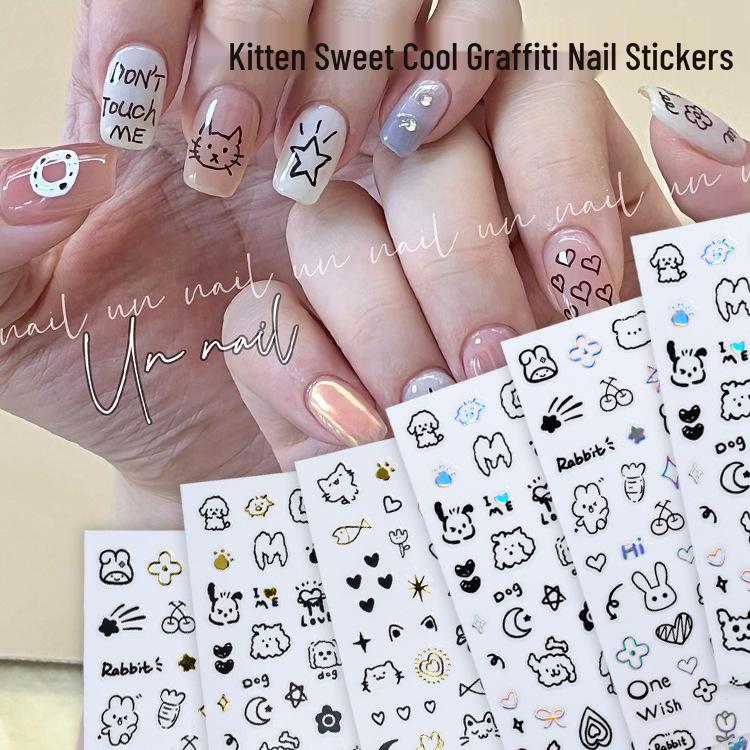 

Puppy & Kitten Graffiti Nail Stickers: Cute, Cool, Small Patterns & Heart Decals