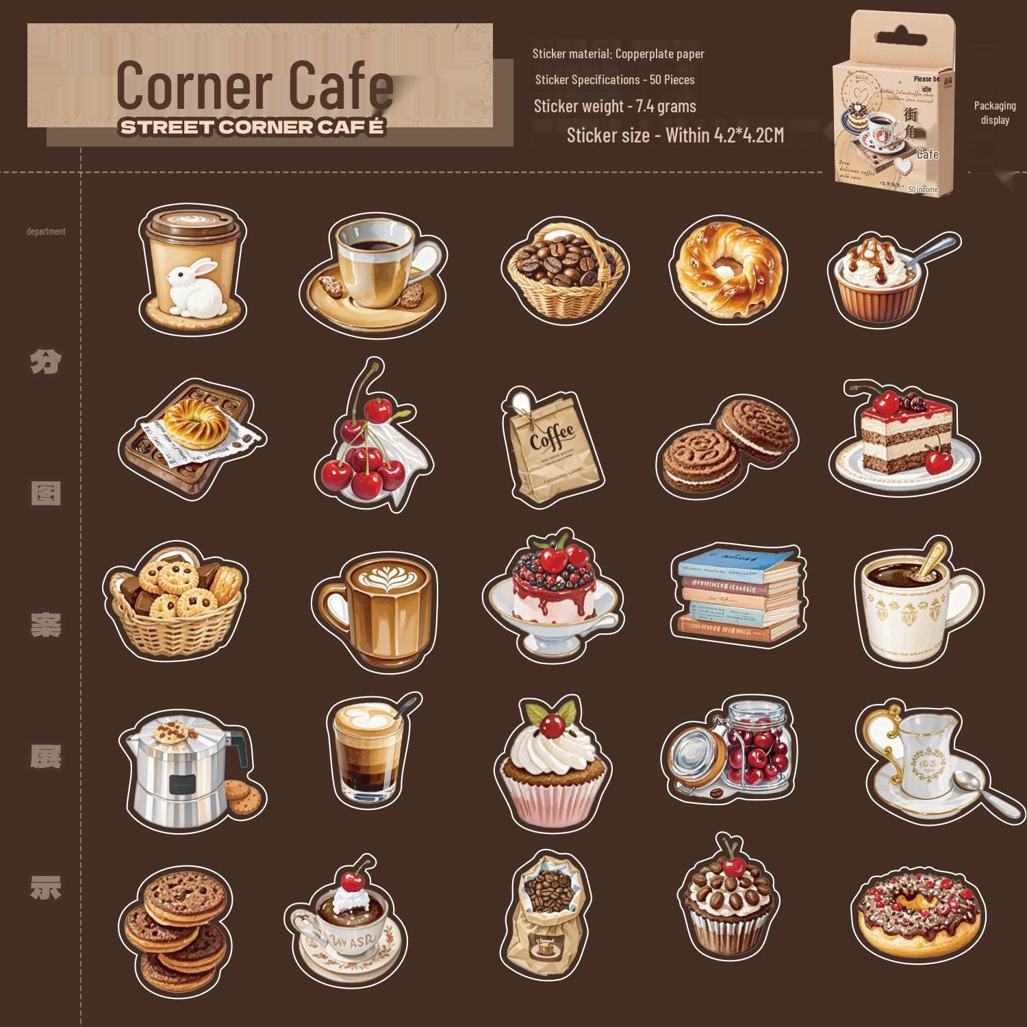 

Yu Xian Retro Warm Coffee Companion Sticker Set: 50 Sheets, 2 Styles for Journals and DIY Decoration
