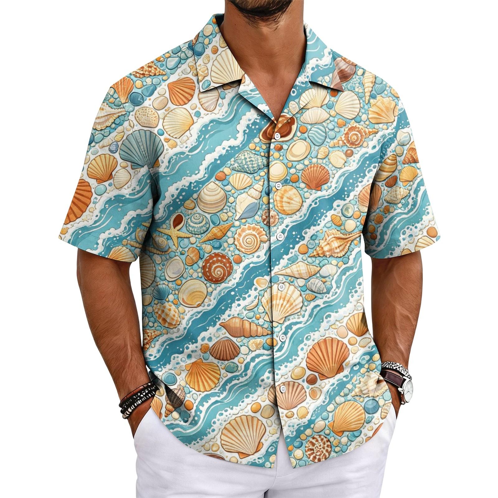 Men s Cuban Collar Hawaiian Print Shirt for Summer Casual Wear S