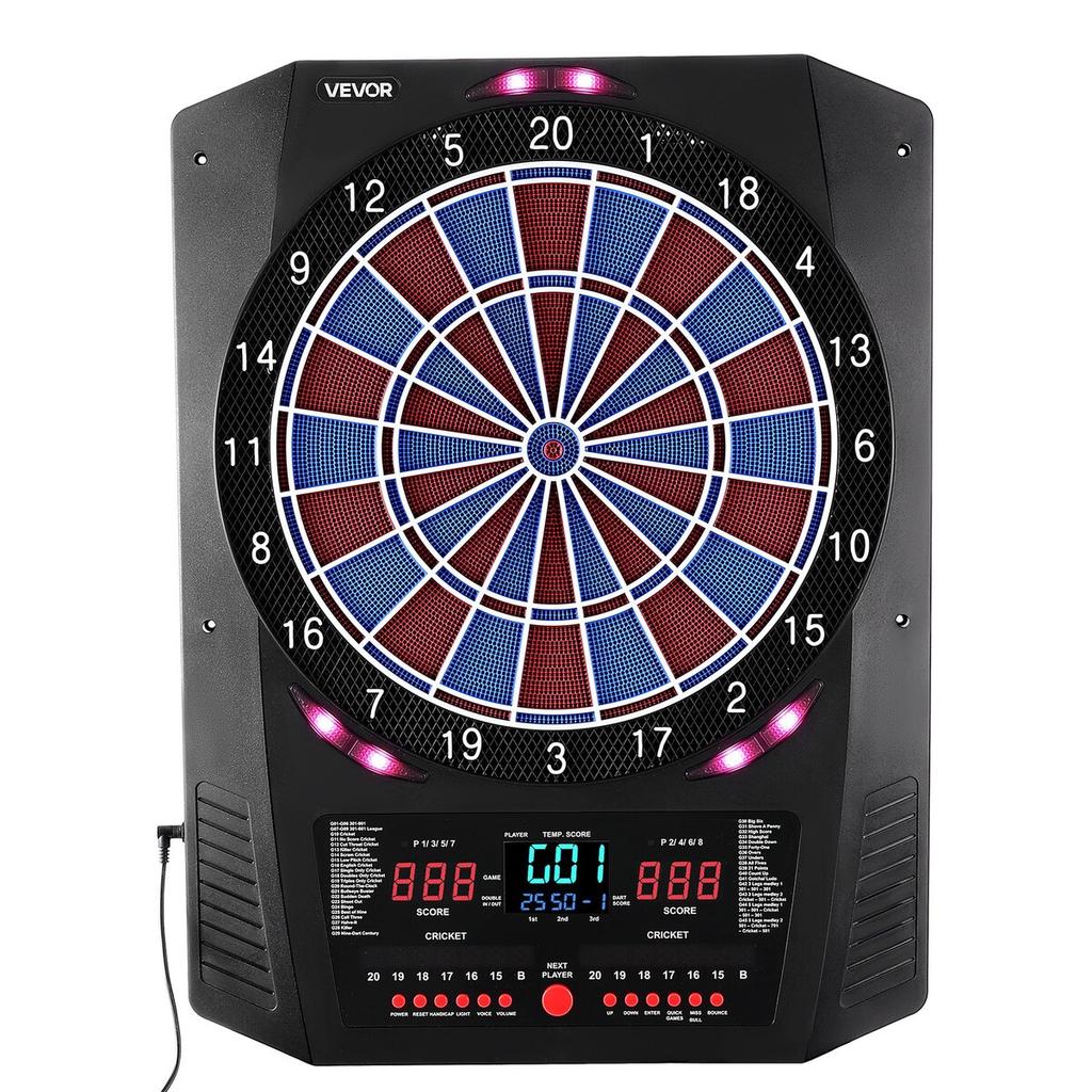 Electronic Dart Board, 336mm Target Dartboard with 45 Games & 474 Variations for Up To 8 Players, 6 Dart Shafts with Flights & 50 Soft Tips, Color LED