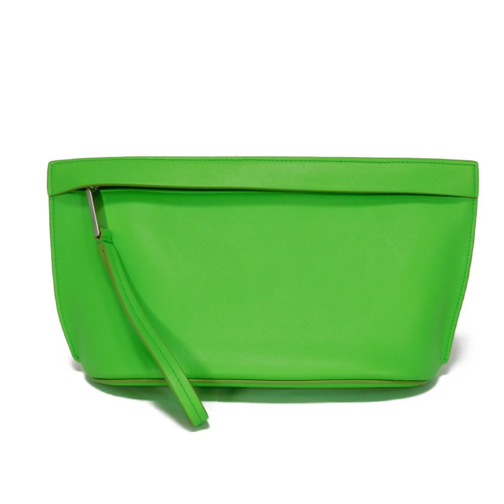 Used 9896 Logo Embossed Pouch 241390 7931, Foil Stamped, Light Green, Strap, Excellent Condition, New Logo, Lime,