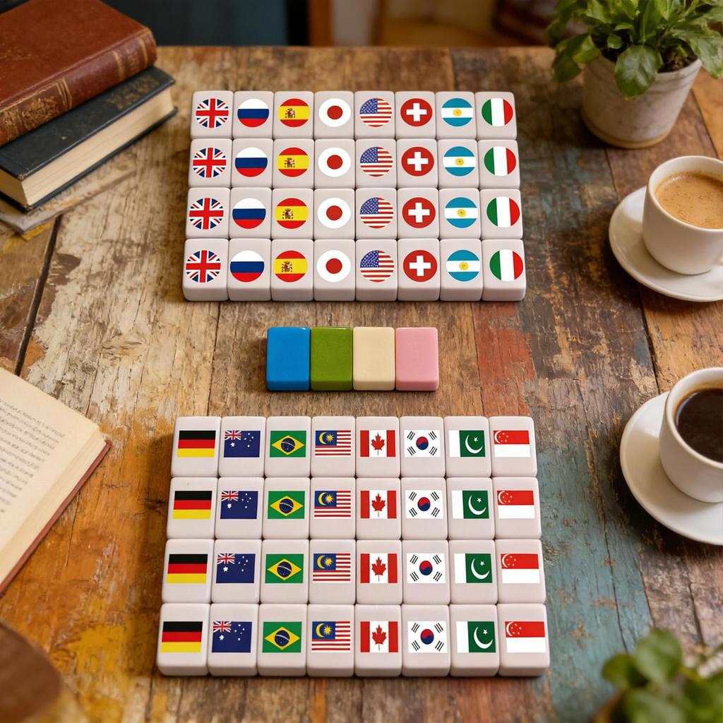 Mahjong Set Interactive Mah Jongg Toy Flag Pattern Games Blocks Tiles for Men Women Girls Youth Teens Wife Husband Son Daughter