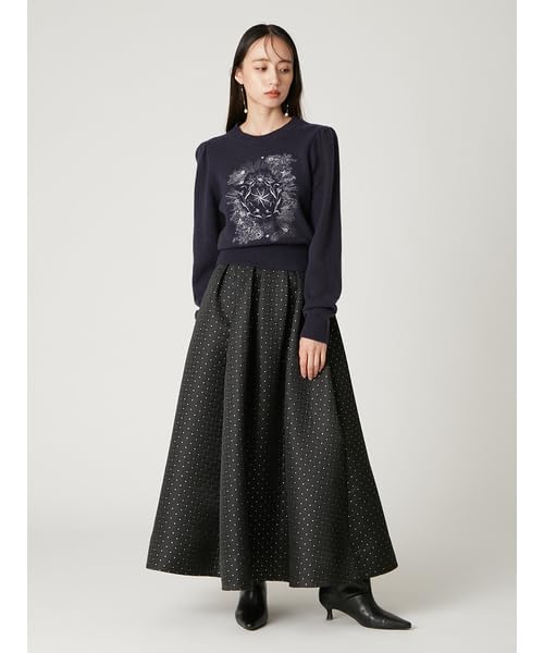 Lame Matelasse Tuck Flare Skirt FWFS261008BLK1