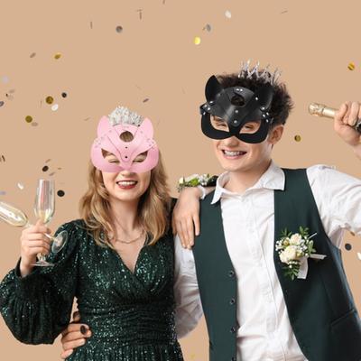 Fox Masquerade Mask Faux Leather Adjustable Full Face Covers for Cosplay Halloween Parties Punk Gothic Role-Play Costume Accessory