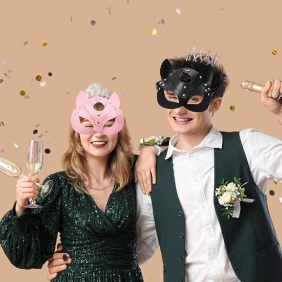 Fox Masquerade Mask Faux Leather Adjustable Full Face Covers for Cosplay Halloween Parties Punk