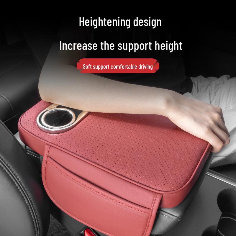 Multifunctional Leather Car Armrest Pad with Storage, Cup Holder, and Protective Cover