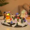 Christmas Village House Tabletop Decoration with Music and Skating Kids Village House Winter Ice Hockey LED Light Ornament