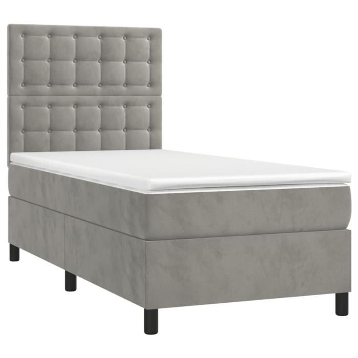 3143241 vidaXL Lit à sommier tapissier et matelas Gris clair 90x200 cm Velours