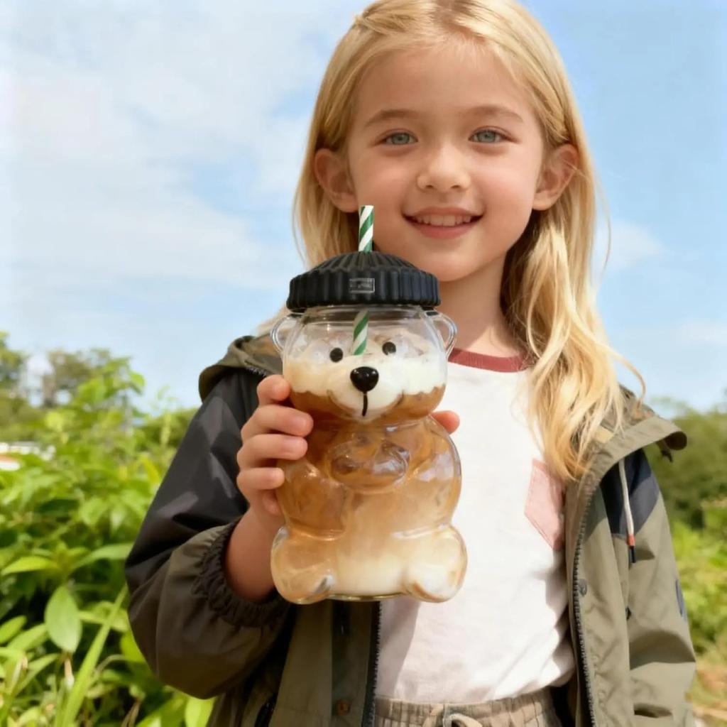 2026 New 500ML Cartoon Bear Shaped Coffee Mug Cute Bear Mug Glass Cup With Straw Transparent Creative Milk Coffee Water Cups