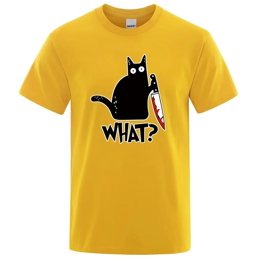 WHAT? Knife Cat Print Men's Women T-Shirt Anime Graphics Harajuku Oversized TShirts Casual Loose Casual Male Tees Tops Clothing