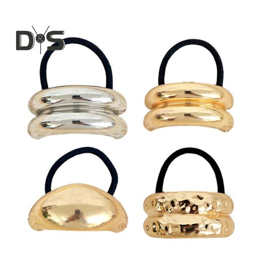 3/4Pcs Hair Rope Golden Metal Decor Hair Tie Cuff High Elasticity Hair Rope Bands Black Hair Accessories Ponytail Holder