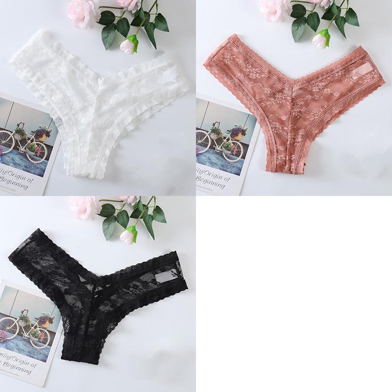 3Pcs/Lot Sexy Panties Women Lace Embroidery Underwear Low-Waist G String Hollow Out Cross Belt Thong Comfortable Female Lingerie