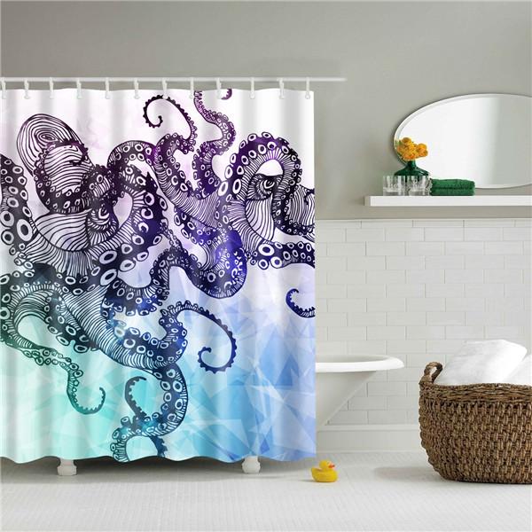 Mediterranean Animals Octopus Bathroom Shower Curtains Frabic Waterproof Polyester Bath Curtain With Hooks