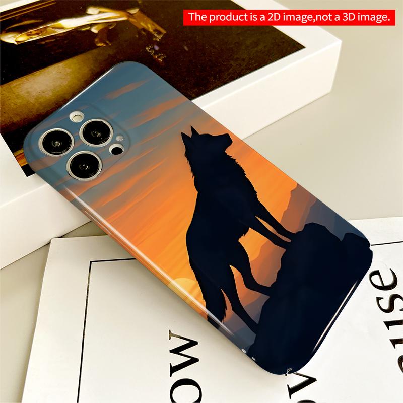 2DFlat Sunset Wolf Silhouette Phone Case All inclusive film hard iPhone case, compatible with iPhone 18 Pro Max 17 16 15 14 13 12 11