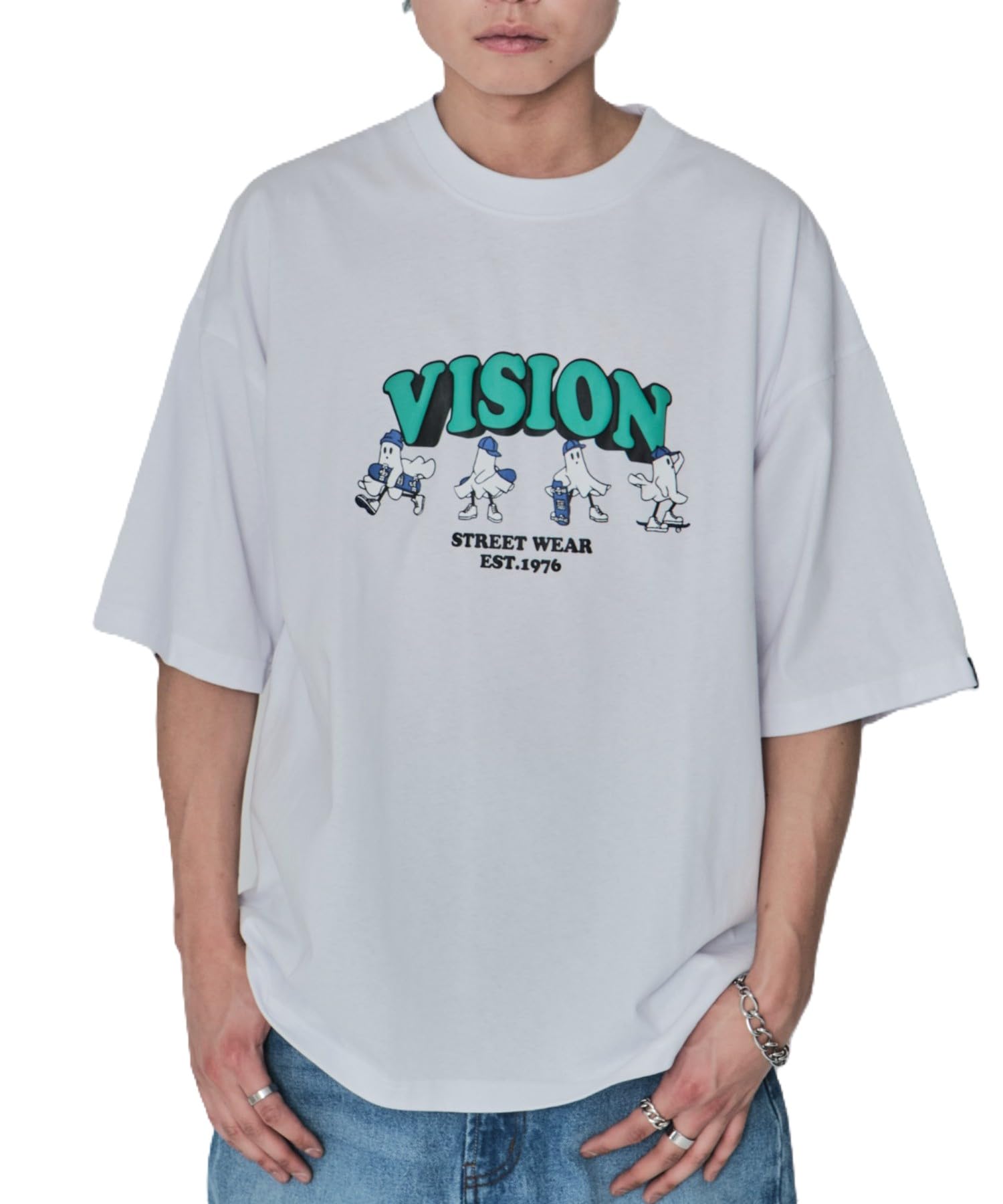 

WEGO Short Sleeve with a Ghost Skater Size White Men s Custom-Made T-Shirt Graphic, M, белый